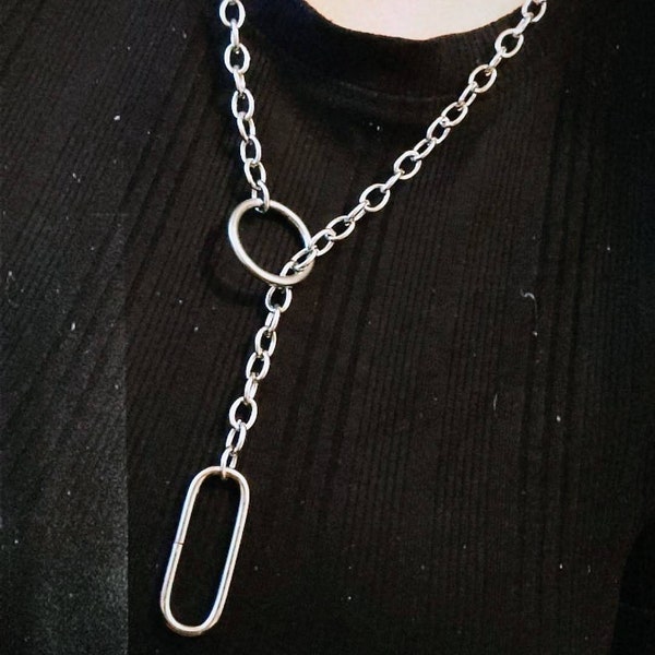 CUSTOM LISTING for CHARLY - Chain Choker Necklace, O-Ring Collar & Leash, Multiple Displays , Chain Necklace , Industrial , Statement Design