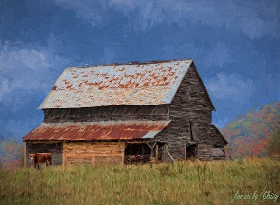 Old Barn Farmhouse Paintingold Farm Houseold Barnsrustic Etsy