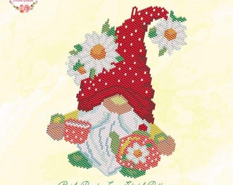 BRICK,PEYOTE, LOOM Patterns - 403-E3 / 403A-E3 / 403Loom-E3 Patterns - Gnome Daisies - 11/0 - Decoration - Love -Tutorial pdf
