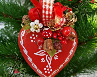 Cometa - Cuore di legno decorato,Decorazione albero profumata, Buon Natale,Decorated wooden heart,Scented tree decoration,Merry Christmas