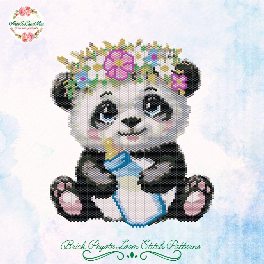 BRICK,PEYOTE,LOOM Patterns - 506-C2/506A-C2-506Loom-C2 Patterns - Little Blue Panda - 11/0-Children's Favor-Boy-Baptism-Baby Boy-Tutorial pdf