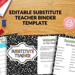Editable Substitute Binder Template for Teachers | Printable & Canva Editable Sub Plans Binder | Classroom Organization PDF