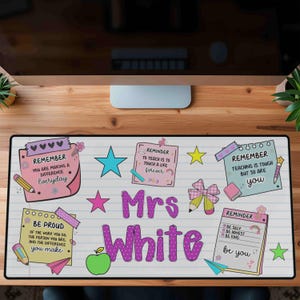 Personalized Teacher Desk Mat, Custom Name Desk Pad, School Desk Mat for Teachers, Cute Classroom Organizer, Back to School Teacher Gift