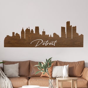 Detroit City Skyline Detroit Michigan Detroit Wall Art Wood Detroit Skyline Moving Gift Grad Gift Wood Wall Skyline Detroit image 3