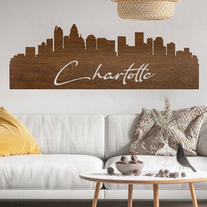 Charlotte Skyline Wood Wall Art: North Carolina Home Decor