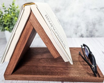 Nightstand Book Holder Solid Walnut or Maple | Bookmark Stand | Book Valet | Book Holder | Triangle Book Holder | Book Place Holder