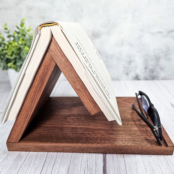 Nightstand Book Holder Solid Walnut or Maple | Bookmark Stand | Book Valet | Book Holder | Triangle Book Holder | Book Place Holder