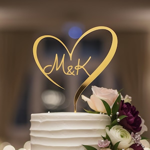 Personalized Heart Wedding Cake Topper: Acrylic Initial Cake Decoration
