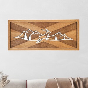 Handcrafted Deer Wood Wall Art: Cabin Mountain Decor