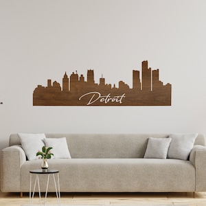 Detroit City Skyline Detroit Michigan Detroit Wall Art Wood Detroit Skyline Moving Gift Grad Gift Wood Wall Skyline Detroit image 1