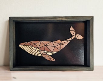 Whale Wall Art | Walnut and Maple Wood Whale | Whale Wood Wall Decor | Whale Gift