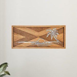 Handcrafted Beach Wood Wall Art: Coastal Line Art Decor