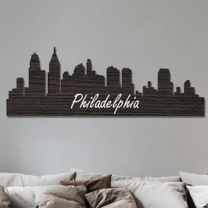 Wood Philadelphia Skyline Wall Art: Laser Cut Maple, Philly Gift