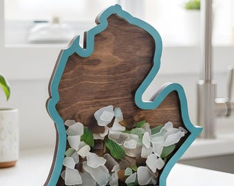 Michigan Beach Glass Shadow Box: Lake House Decor