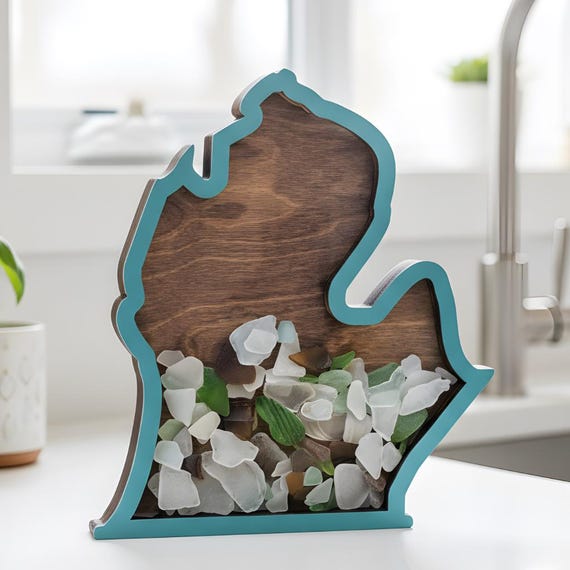 Michigan Beach Glass Shadow Box: Lake House Decor