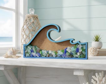 Wave Sea Glass Display Box: Coastal Decor Shadow Box
