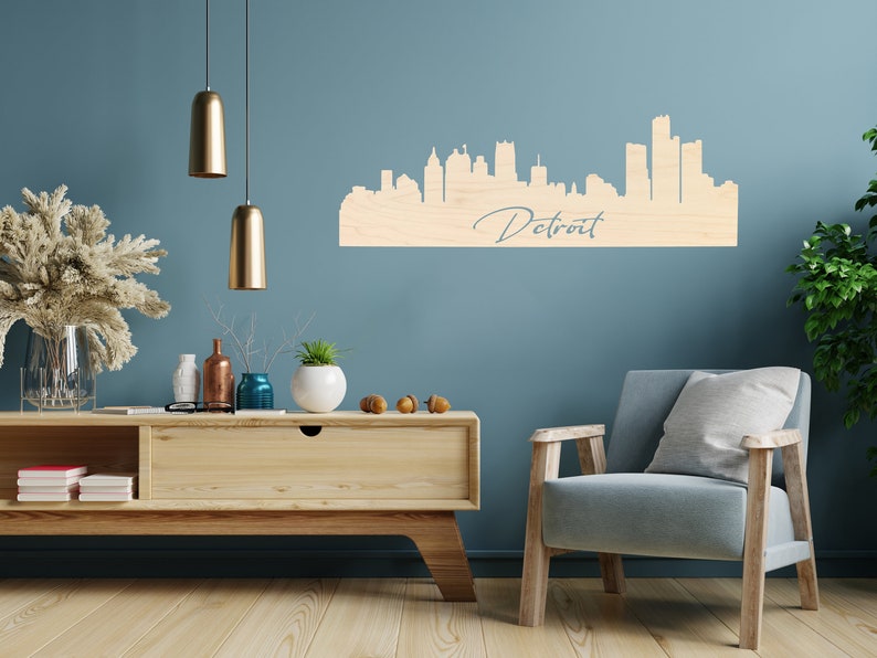 Detroit City Skyline Detroit Michigan Detroit Wall Art Wood Detroit Skyline Moving Gift Grad Gift Wood Wall Skyline Detroit image 2