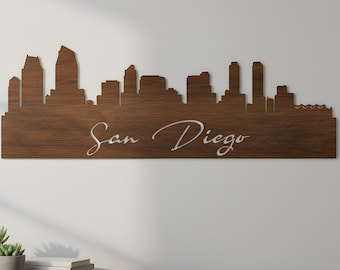 Wood San Diego Skyline Wall Art: Laser Cut Cityscape
