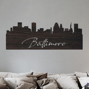 Baltimore Skyline Wood Wall Art: Laser Cut Cityscape