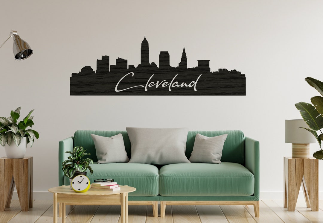 Cleveland Skyline Cleveland Wall Art Wood Cleveland Skyline Moving Gift