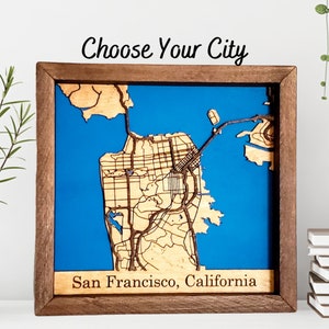 Custom 3D Wood City Map: San Francisco, Handmade Framed Art