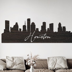 Houston Skyline Wood Wall Art: Texas Home Decor, Moving Gift