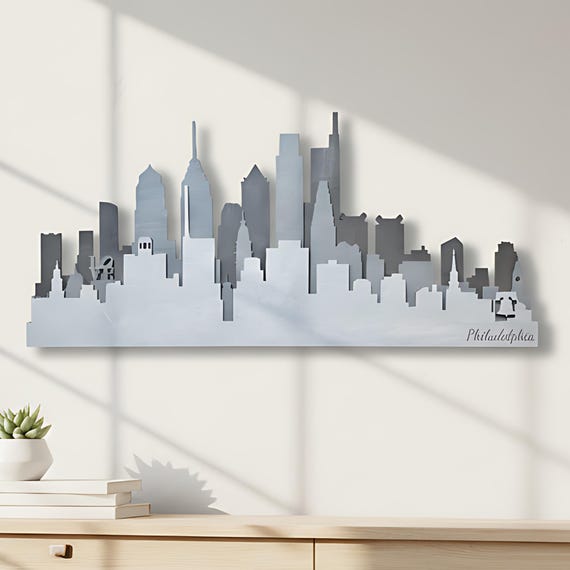 Layered Wood Philadelphia Skyline Wall Art: Handcrafted Philly Decor