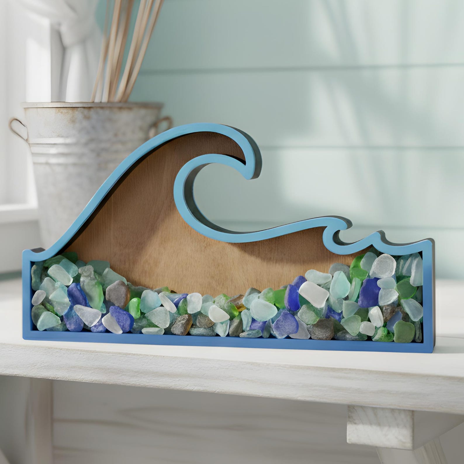 Wave Sea Glass Display Box: Coastal Decor Shadow Box - Etsy