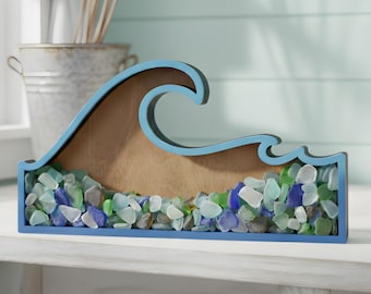 Wave Sea Glass Display Box: Coastal Decor Shadow Box