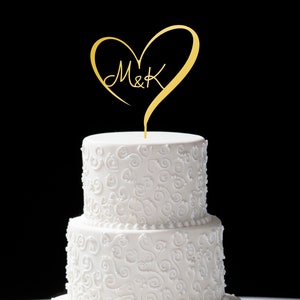 Personalized Heart Wedding Cake Topper: Acrylic Initial Cake Decoration