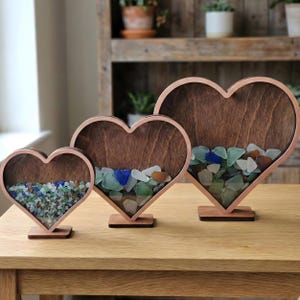 Heart Sea Glass Display Box: Coastal Decor Shadow Box