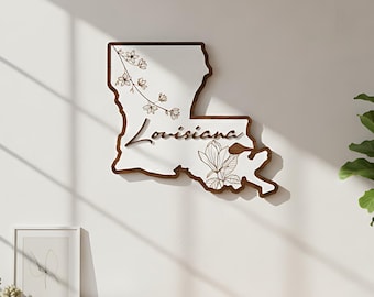 Magnolia Louisiana Wood Wall Art: State Flower Engraved