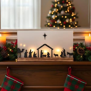 Illuminated Wood Nativity Scene: LED Candle Christmas Decor