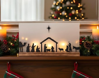Belén de madera iluminado: Decoración navideña con velas LED