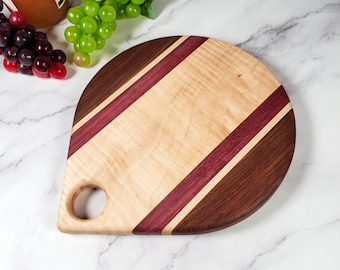 Teardrop Cutting Board | Maple, Walnut, and Purpleheart Cutting Board | Hardwood Cutting Board | Personalized Cutting Board | Christmas Gift