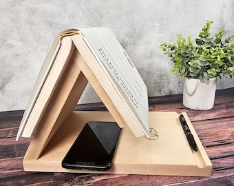 Nightstand Book Holder Solid Walnut or Maple | Bookmark Stand | Book Valet | Book Holder | Triangle Book Holder | Book Place Holder