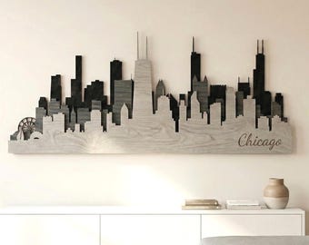 Layered Wood Chicago Skyline Wall Art: Chi-Town Decor