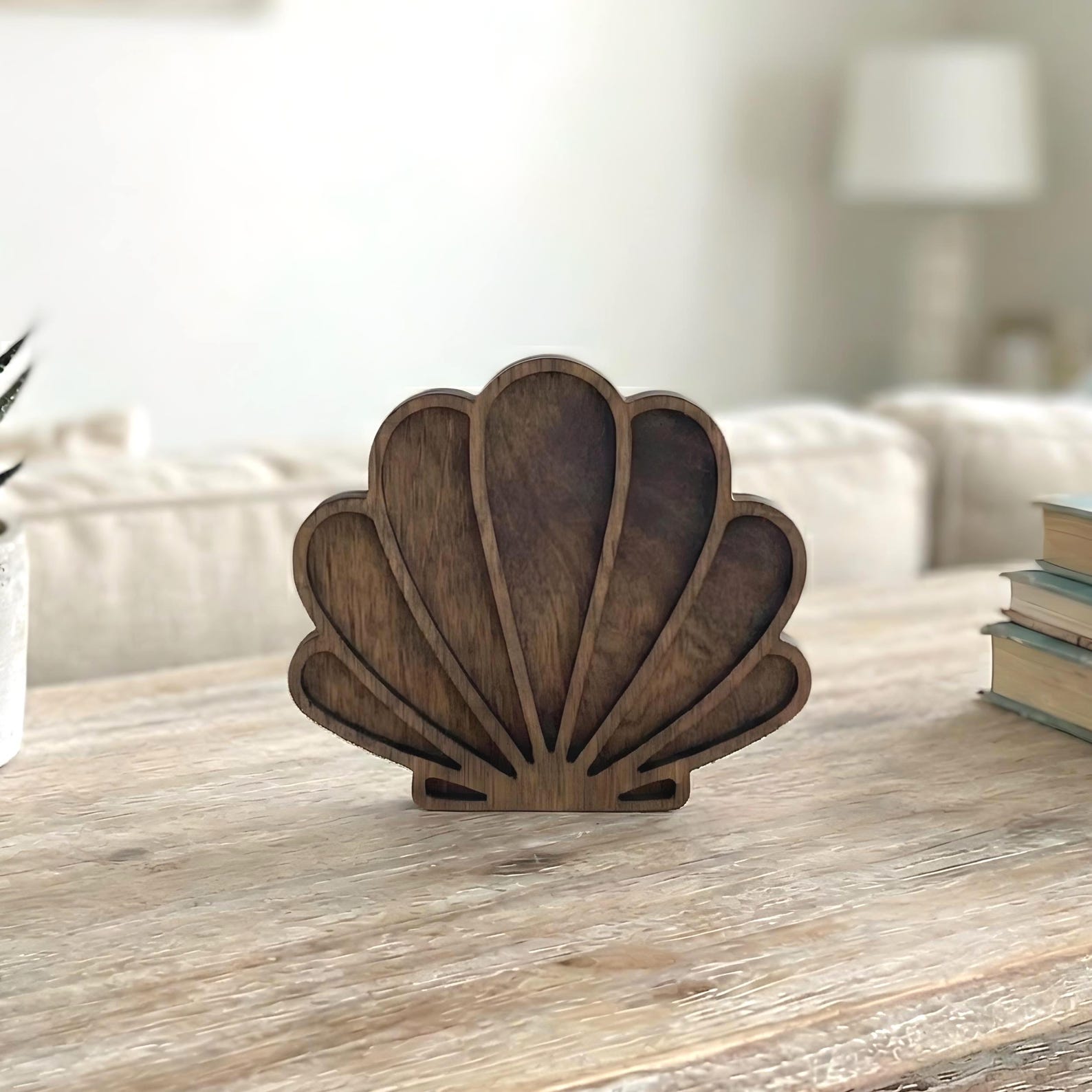 Seashell Sea Glass Display Box: Coastal Decor Shadow Box - Mini 6" x 5.25", Stained Dark Walnut