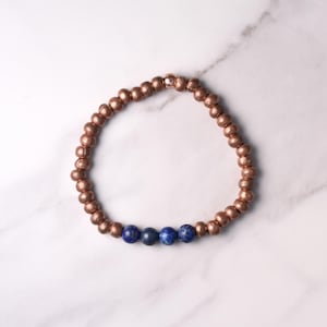 Pure Copper with Lapiz Lazuli Gemstone Stretch Bracelet