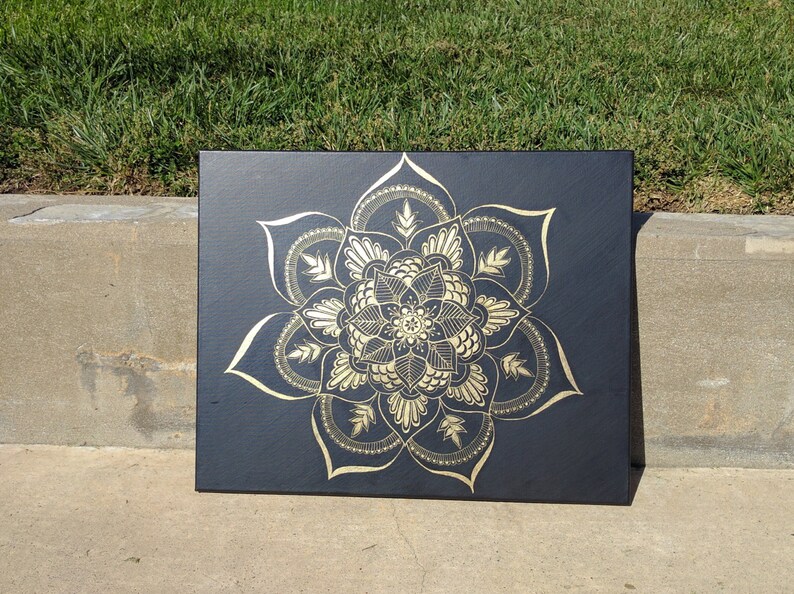 Golden Mandala Painting on Black Canvas Etsy