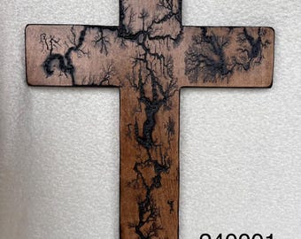 24" Wooden Cross with fractal burning. Handmade in Texas!