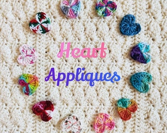 HEART APPLIQUES - Hand Crochet/Clothing Decoration/Crochet Patch/Crochet Embellishment/Valentine's Day Embellishment/Small Heart/Red/Pink