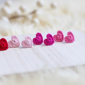 Crochet Heart Studs-Hand Crochet/Stud Earrings/Heart Earrings/Valentine's Day Jewelry/BeMine/Crochet Heart/RedHeart/Mini Heart/Micro Crochet image 1
