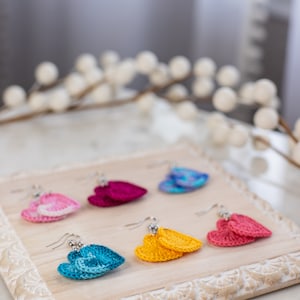 Heart Earrings-Hand Crochet // Dangle Earrings/Crochet Heart/Valentine's Day Gift/Rainbow/Small Heart/Mommy and Me/Mini Heart/Micro Crochet image 6