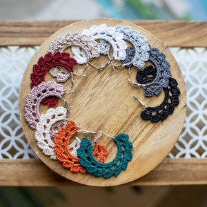 Crochet Hoop Earrings- Hand Crochet/Autumn Jewelry/GoldEarrings/UniqueGifts for Her/StatementEarrings/DangleEarrings/Crochet Hoops/Boho/Fall