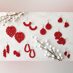 Hand Crochet Dangle Earrings-Crochet Heart/Valentine's Day Gift/Earrings for Girls/Heart Earrings/Red Heart/Be Mine/Hoops Earrings/Statement