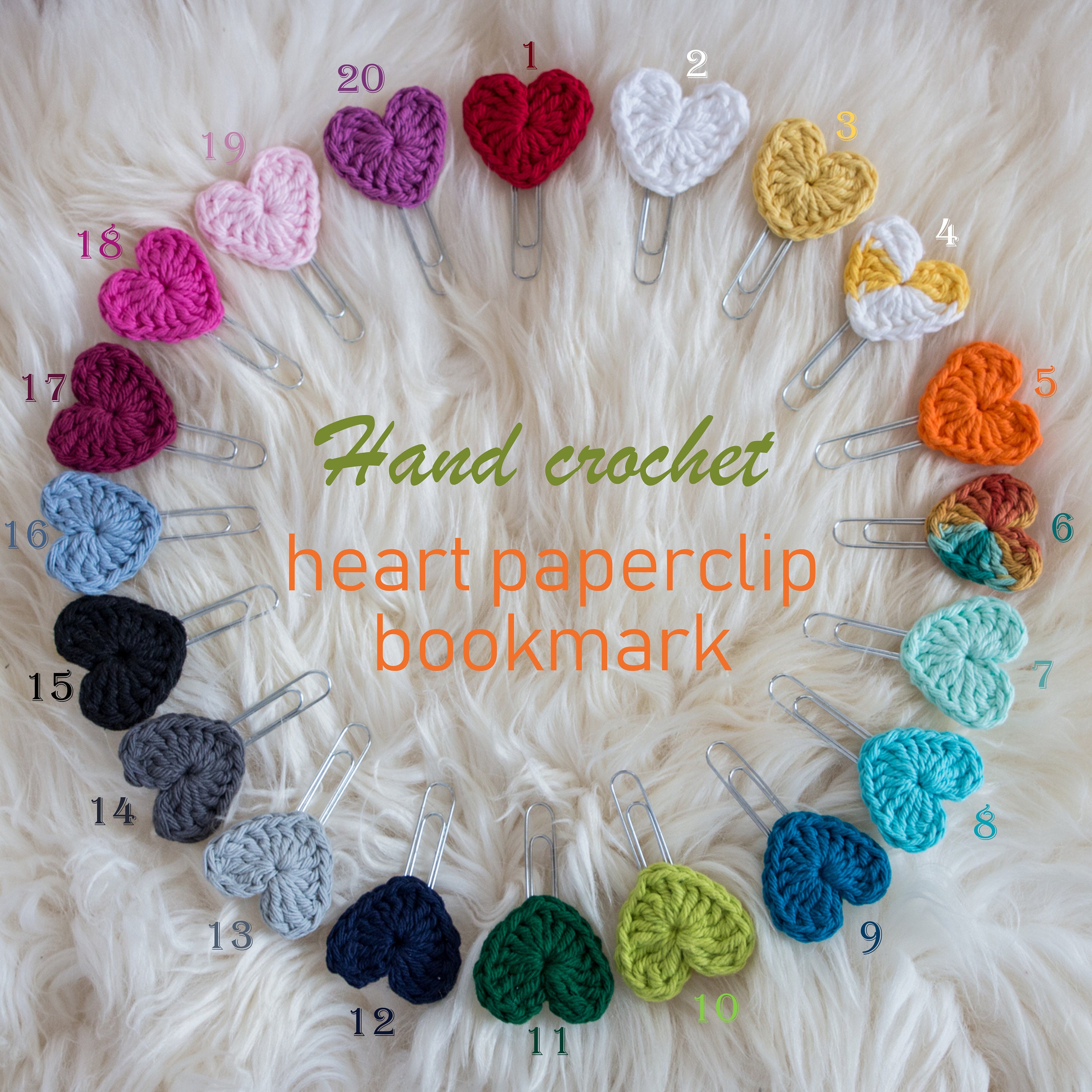 5 Pack Handmade Crochet Heart Paperclip Bookmarks - Cute Heart Shaped Book Markers For Readers