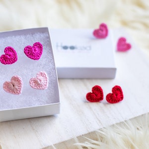 Crochet Heart Studs-Hand Crochet/Stud Earrings/Heart Earrings/Valentine's Day Jewelry/BeMine/Crochet Heart/RedHeart/Mini Heart/Micro Crochet image 10