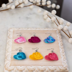 Heart Earrings-Hand Crochet // Dangle Earrings/Crochet Heart/Valentine's Day Gift/Rainbow/Small Heart/Mommy and Me/Mini Heart/Micro Crochet image 5