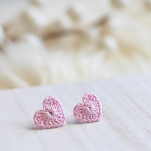 Crochet Heart Studs-Hand Crochet/Stud Earrings/Heart Earrings/Valentine's Day Jewelry/BeMine/Crochet Heart/RedHeart/Mini Heart/Micro Crochet image 9